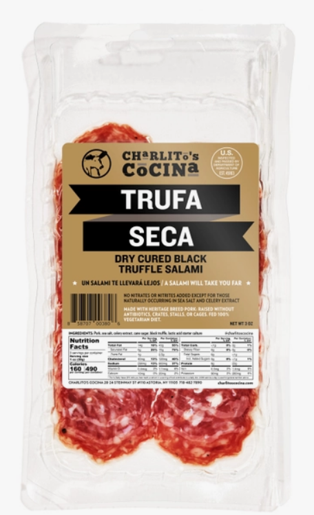 Charlito’s Cocina Trufa Seca - Dry Cured Black Truffle Salami (Presliced) - 15 x 3oz